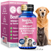 BestLife4Pets Weight & Thyroid Support bottle with pills boosts metabolism naturally