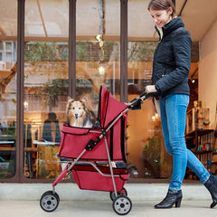 BestPet stroller with cup holder near handle for convenient drinks during walks.
