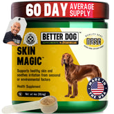 Better Dog Supplements by Cesar Millan Skin Magic bottle being poured for daily coat care