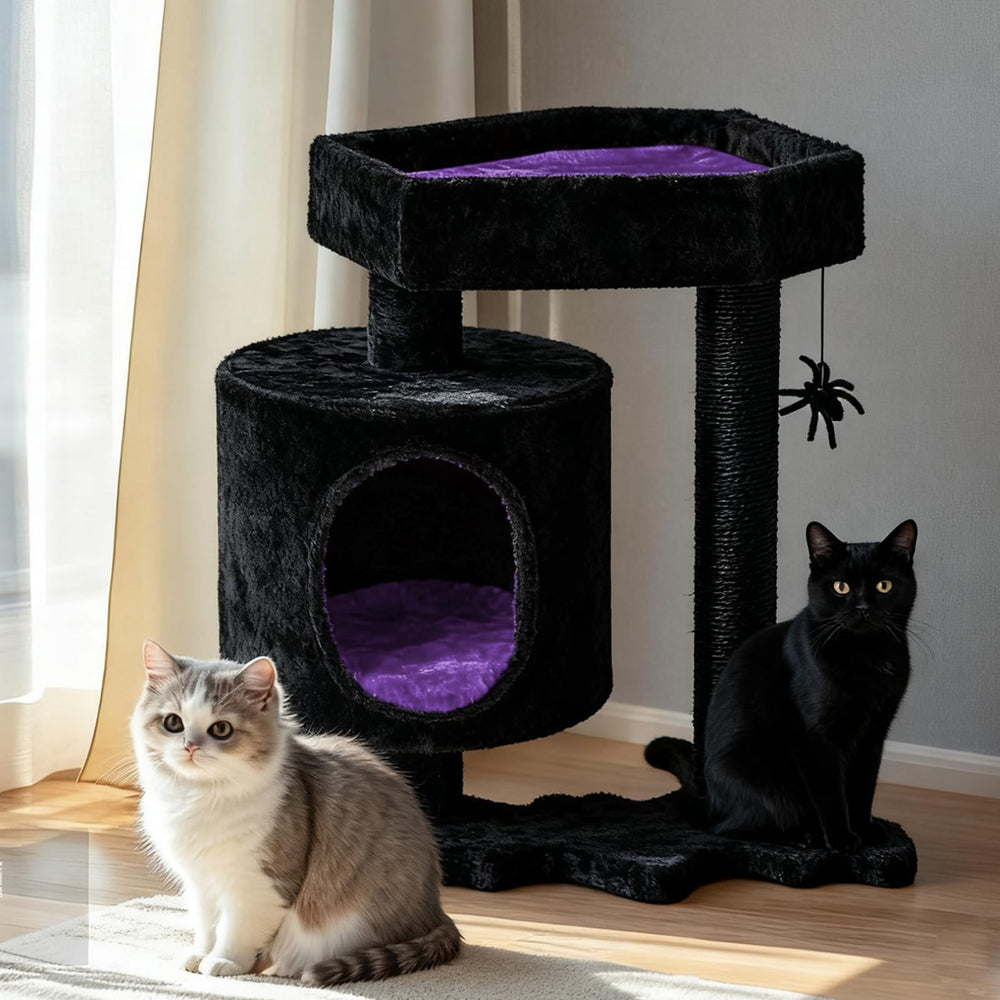 BEWISHOME Gothic Cat Tree coffin bed view offers a cozy retreat