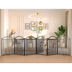 BHG metal no-assembly dog gate side view in black for wide openings