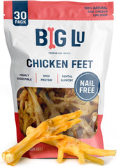 Big Lu nail-free chicken feet packshot showing a natural, long-lasting dog chew