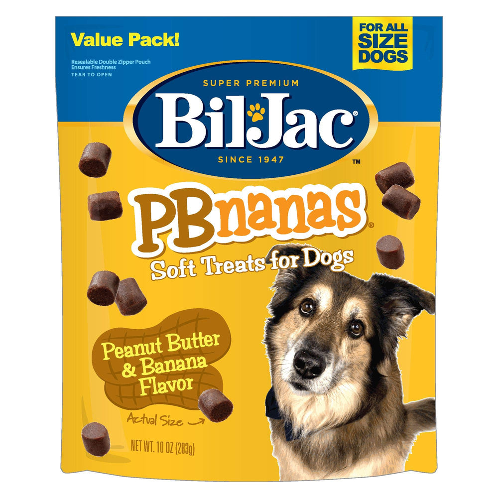 Bil-Jac PB-Nanas soft dog treats 2-pack, peanut butter and banana flavor for training rewards.