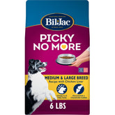Bil-Jac Picky No More kibble in a bowl boosts appetite for picky medium and large breeds.
