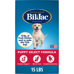 Bil-Jac Puppy Select with fresh chicken supports growing puppies with high-quality protein.