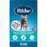 Bil-Jac Small Breed Dry Dog Food with chicken first ingredient for lean energy.