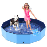 Bilibara 63-inch foldable dog pool side view shows durable, portable design for outdoor play