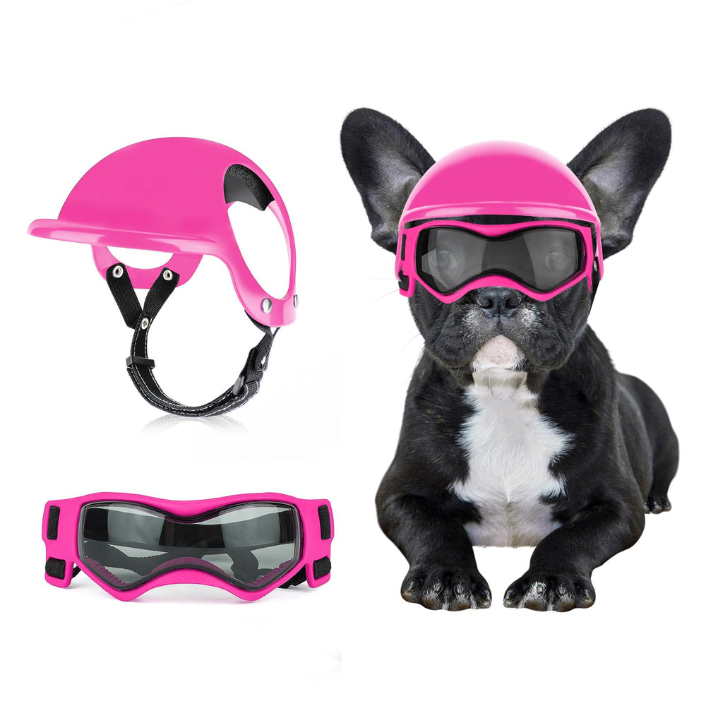 BillionChains pink dog helmet with eye protection for small dogs during outdoor rides