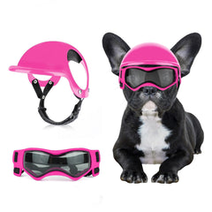 BillionChains pink dog helmet with eye protection for small dogs during outdoor rides