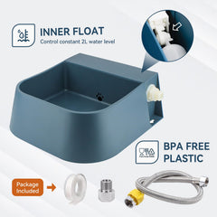 Billionchains water bowl features float valve to prevent overflow and waste.