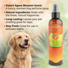 Bio-Groom Desert Agave Blossom spray application on coat for quick refresh.