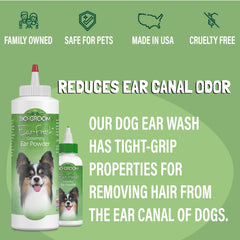 Bio-Groom Ear-Wash dog application demonstrates easy, precise ear cleaning.