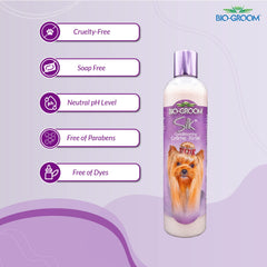 Bio-Groom Silk Creme Rinse applied to a dog coat for a silky finish