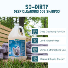 Bio-Groom So-Dirty Dog Shampoo soy-protein formula hydrates and strengthens coat