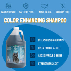 Bio-Groom Ultra-Black shampoo lather on fur shows quick-rinse and brightening effect.