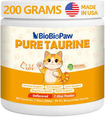 BioBiopaw Pure Taurine powder bottle for feline vitality support