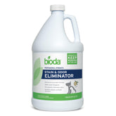 Bioda Pet Stain and Odor Eliminator bottle pouring with fresh linen scent