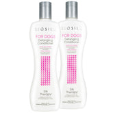 BioSilk for Dogs detangler bottle eases knots during brushing.