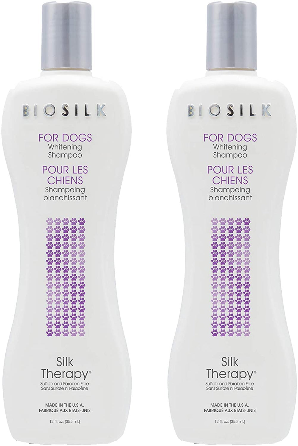 BioSilk Silk Therapy Whitening Dog Shampoo bottle front showing brightening formula for white coats