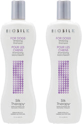 BioSilk Silk Therapy Whitening Dog Shampoo bottle front showing brightening formula for white coats