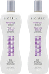 BioSilk Silk Therapy Whitening Dog Shampoo bottle front showing brightening formula for white coats
