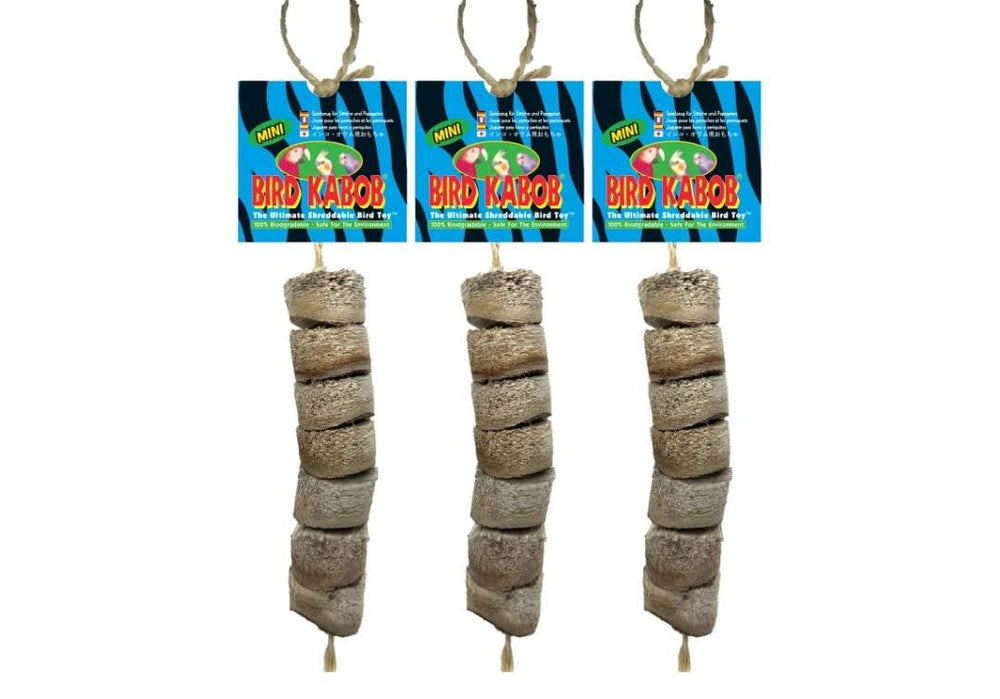 Bird Kabob Mini 3-Pack: shreddable wood for parrot enrichment and foot play.