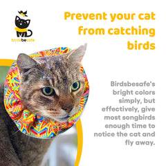 Birdsbesafe Geodelic collar cover shows bright pattern for bird visibility.