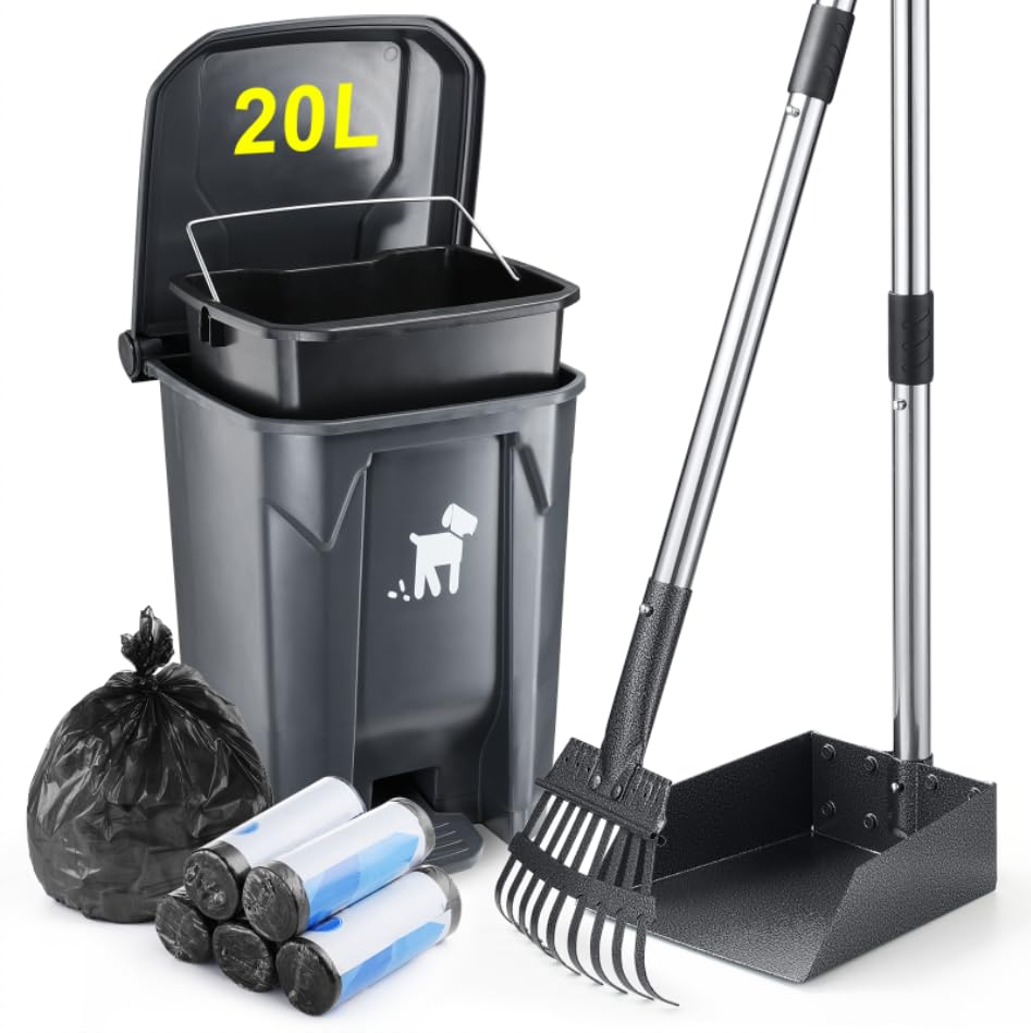 Biubiucat dog pooper scooper set with long handle for easy yard cleanup.