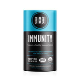 BIXBI Immunity Daily mushroom powder tub for pets, highlighting organic mushrooms and immune support.