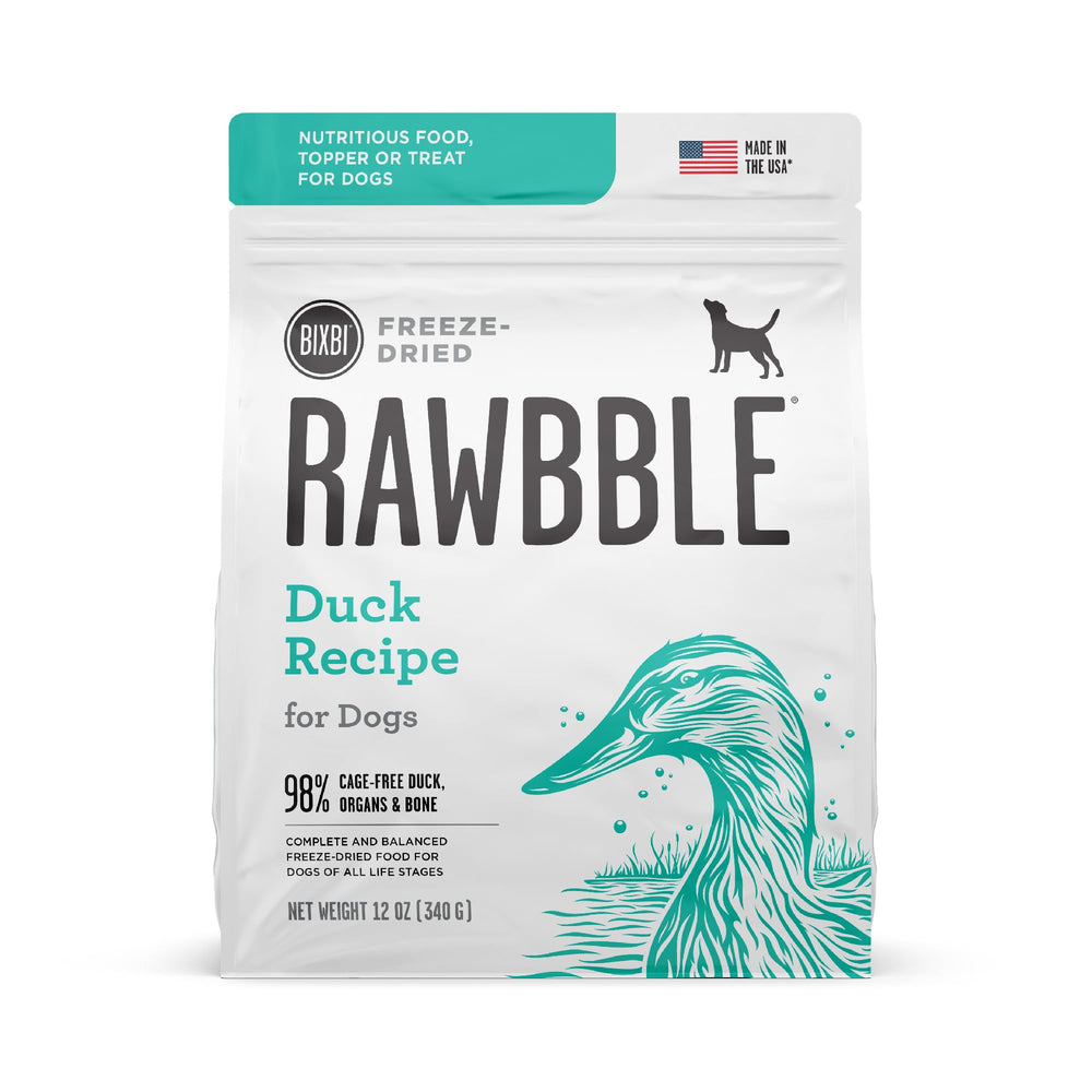 BIXBI Liberty Duck freeze-dried bites close-up, high-protein canine snack