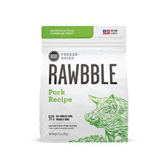 BIXBI Liberty freeze-dried pork bag scene showing convenient, portable nutrition for busy pet parents.