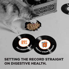 BIXBI Liberty kibble texture close-up emphasizing grain-free formula for sensitive stomachs.