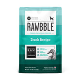 BIXBI Rawbble duck dry food bag showing fresh ingredients for digestible meals