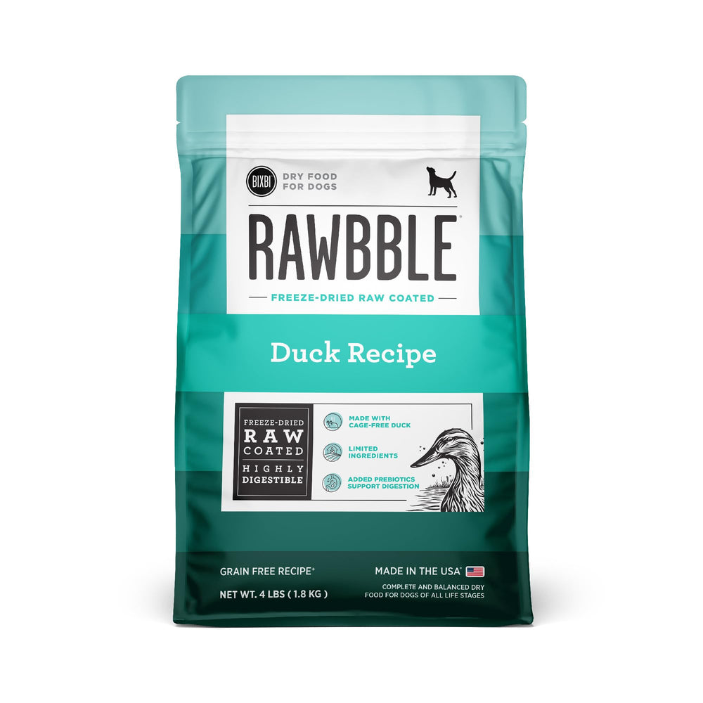BIXBI Rawbble duck-first protein supports lean muscles and healthy coat.