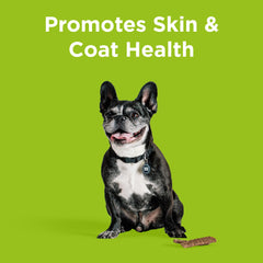 BIXBI chicken jerky serving image showing tasty protein rich treat for a shiny coat