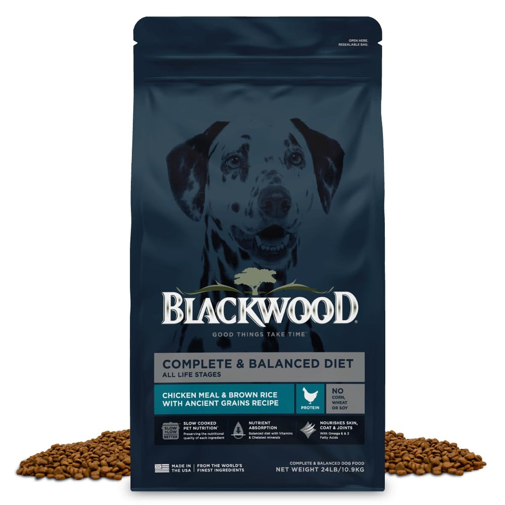 Blackwood complete diet dry dog food bag for all life stages, premium formula.