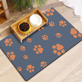 Blkjsgly absorbent dog food mat in blue keeps spills contained.