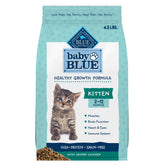 Blue Buffalo Baby Blue grain-free kitten food bag displays real chicken first ingredient.