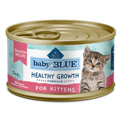 Blue Buffalo Baby BLUE Salmon Paté 3oz can pack supports kitten protein needs.