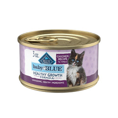 Blue Buffalo Baby Blue wet kitten food packaging highlights real chicken as the first ingredient