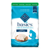 Blue Buffalo Basics bag front showcases the grain-free formula for indoor cats.