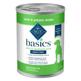 Blue Buffalo Basics wet food can front view highlighting real lamb first