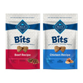 Blue Buffalo Bits chicken flavor soft training treats in a 19oz bag for rewarding good behavior.