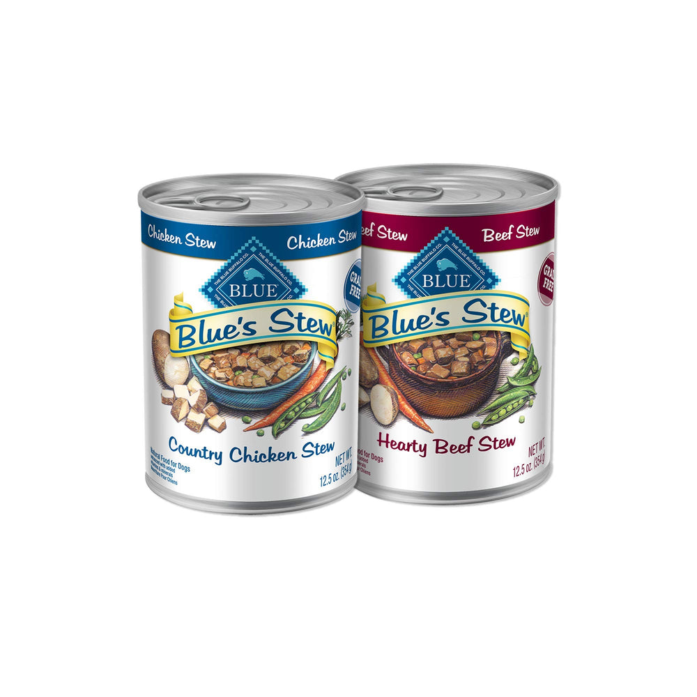 Blue Buffalo Blues Stews Country Chicken cans show real meat first for a satisfying meal.