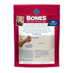 Blue Buffalo Bones real beef biscuits, bone-shaped snack with wholesome ingredients.