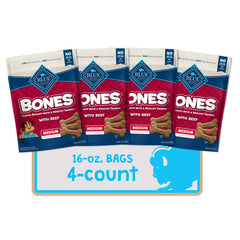 Blue Buffalo Bones beef biscuits, bone-shaped crunch for daily rewards.