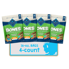Blue Buffalo Bones small beef biscuits pack front, ideal training reward for dogs.