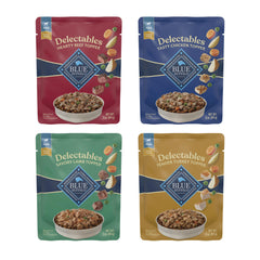 Blue Buffalo Delectables topper chicken pouch for easy topping on dry dog food.