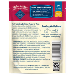 Blue Buffalo Delectables single-serve pouch pack shows convenient portion control for busy households