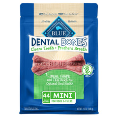 Blue Buffalo Dental Bones mini pack highlights natural ingredients for small dogs.